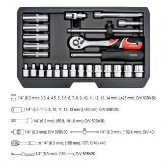 Steckschlüssel-Satz 25-teilig 1/4 Stecksatz CrV 50BV30