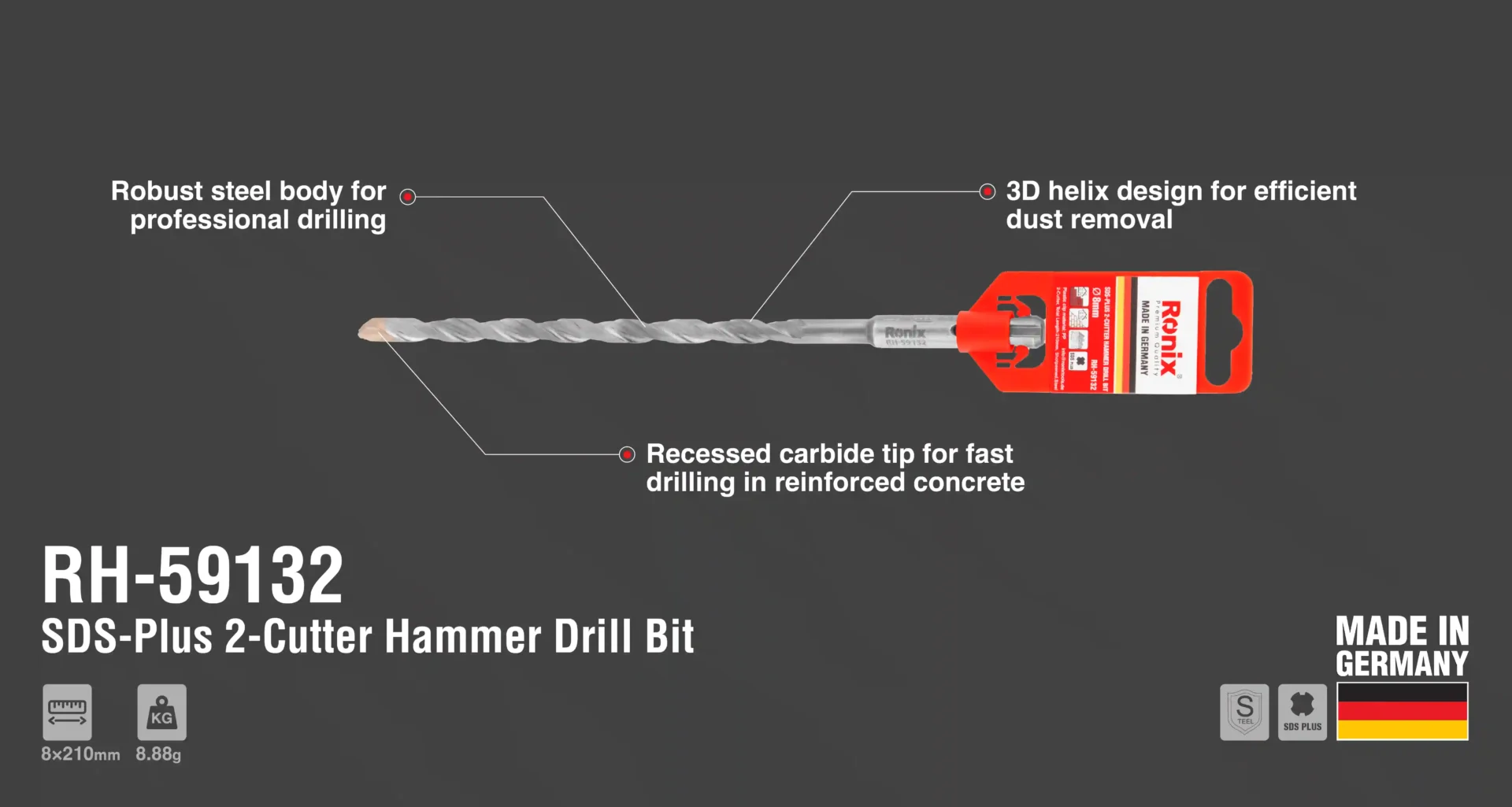 SDS-Plus 2-Schneider Hammerbohrer 8 * 210 mm