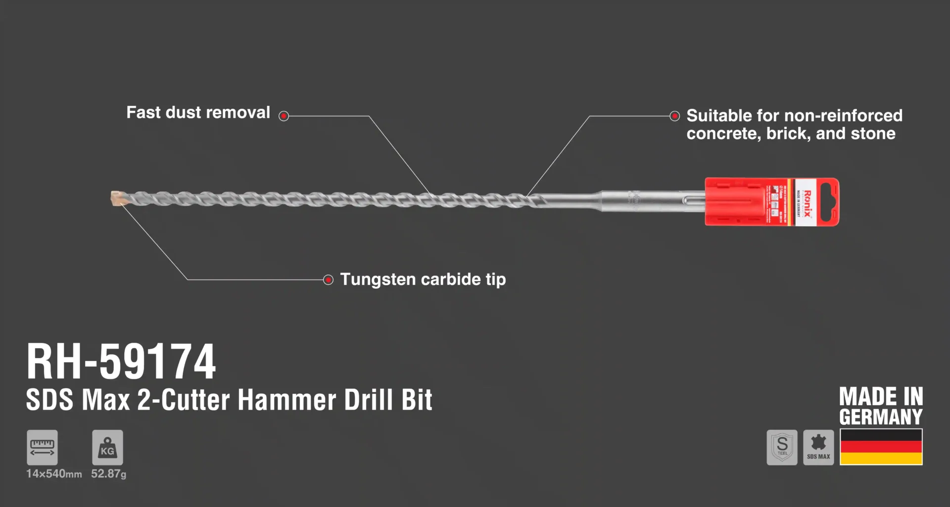 SDS-Max 2-Schneider-Hammerbohrer 16 × 540 mm
