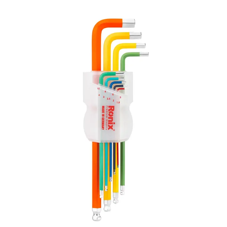 Mehrfarbiges Extra-Langarm-Innensechskantschlüssel-Set mit Kugelkopf (9-teilig) – Bild 2