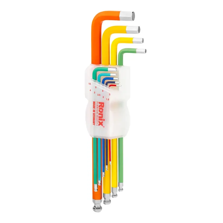 Mehrfarbiges Extra-Langarm-Innensechskantschlüssel-Set mit Kugelkopf (9-teilig) – Bild 3