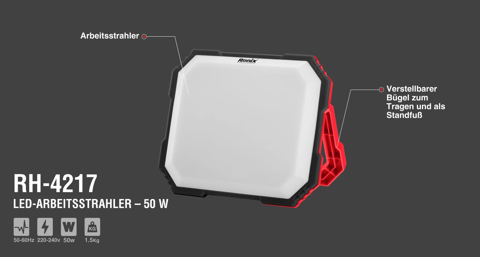 LED - Arbeitsleuchte mit Steckdosen 50 W – Bild 3