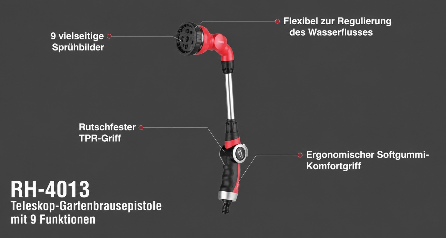 Teleskop-Gartenbrause mit 9 Funktionen – Bild 3